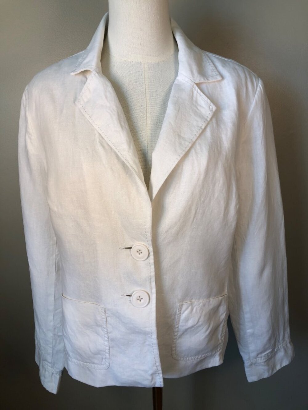 Kim Rogers Linen White Blazer Jacket Classic Southern Cottagecore Size 16P